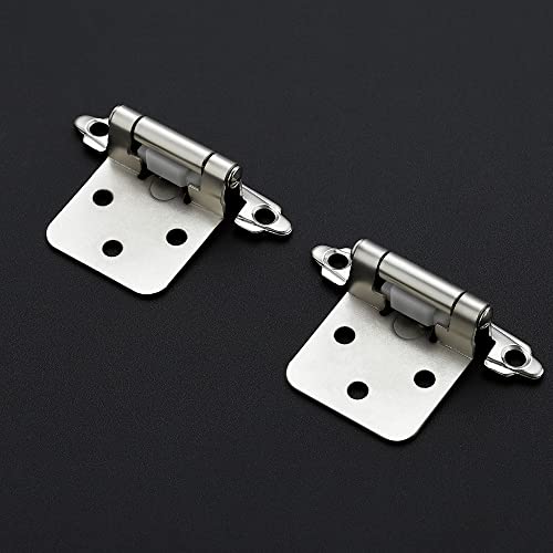 Image of Ravinte 4 Pack (2 Pairs) 1 /2 inch Overlay Cabinet Hinges, Self-Closing Semi-Concealed Face Mount, Satin Nickel Decorative Hardware with Door Bumpers for Kitchen & Cupboard Doors, Silver