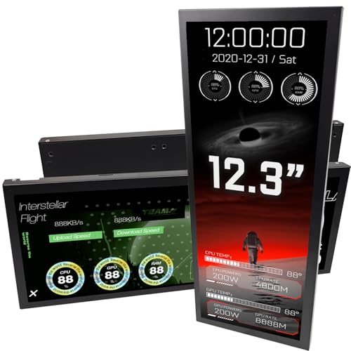 Image of WOWNOVA 12.3 inch Universal Screen for PC Build, PC Temperature Display Mini Monitor, LCD Screen Inside PC Case with Screen, Computer Case Accessories Mini LCD Screen for Gaming Desktop (Black)