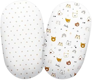 Moses Basket Fitted Sheets | Unisex 2 Pcs Set | 75x35 cm | GOTS Certified Organic Cotton | Hypoallergenic Ultra Soft | Bassinet Fitted Sheets | Pram Sheets