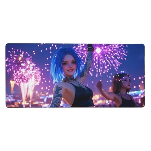 Tapis de Souris XXL 1200 x 600 mm,120 x 60 cm Grand Tapis de Souris Gamer,Fille Tapis Souris à Bords Cousus,Feux d'artifice Tapis de Souris Gaming Accessoire et Anti-dérapant Base en Caoutchouc -Y793
