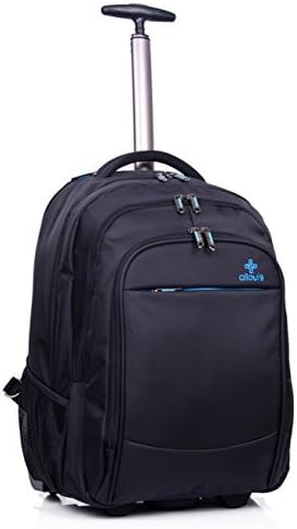 Ailouis Rolling Backpack Carry On Luggage Suitcase 19 Inch for Laptops 17-Inch with Rain Cover, Black (2 wheels)