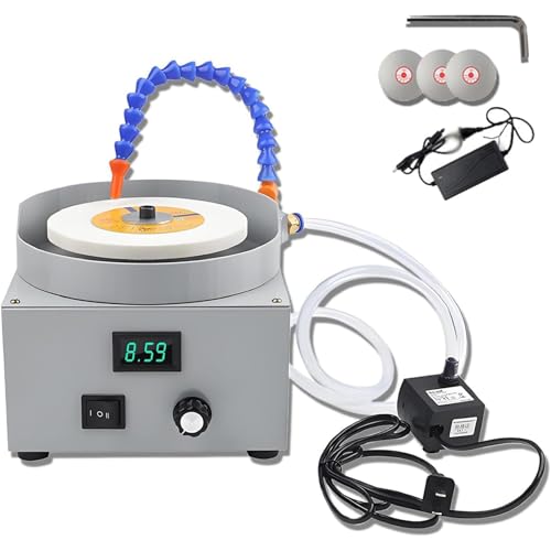 RKXKJ Smerigliatrice da Banco a Umido, Levigatrice da Banco Elettrica, 3 Dischi Diamantati (Maglie 320/800/3000), velocità 0-2000 Giri/min per La Levigatura di Metallo, Giada E Vetro