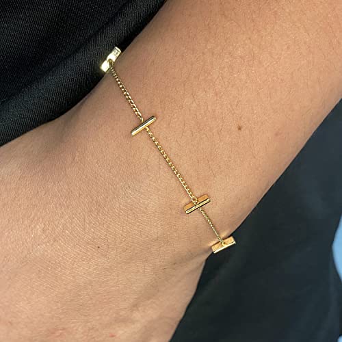Image of Womens Dainty Gold Chain Bracelet,Simple Layered Chain Bracelets,Beaded Turquoise Bracelet,Charm Crystal Bar,Heart,Karma,Triangle,Pearl Bracelets for Women