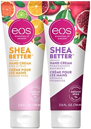 eos Hand Cream Bundle, Includes Pink Citrus, Pomegranate Raspberry, 24HR Hydration, 2.5 fl oz, 2-Pack