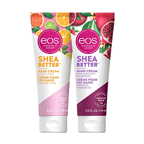eos Hand Cream Bundle, Includes Pink Citrus, Pomegranate Raspberry, 24HR Hydration, 2.5 fl oz, 2-Pack