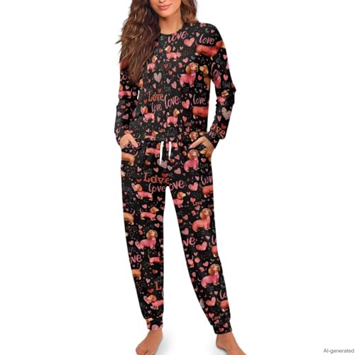 Image of Women's 2 Piece Printed Pajama Set Long Sleeve Sleepwear Set with Long Pants Casual Lounge Sets with Pocket