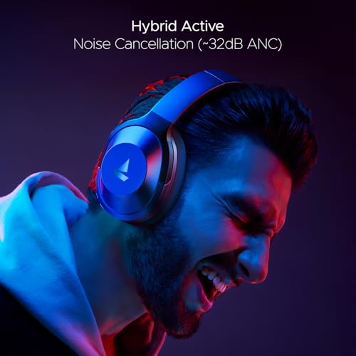 Image of Boat Nirvana 751 ANC,65Hrs Battery,Hybrid Active Noise Cancellation(33dB),Fast Charge,Ambient Mode,Integrated Controls,Carry Pouch,Bluetooth Over Ear Headphones,Wireless Headphone with Mic(Bold Blue)