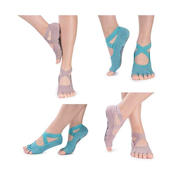 Hylaea Yoga Socks for Women with Grip & Non Slip Toeless Half Toe Socks for Pilates Ballet Barre Dance Kickboxing