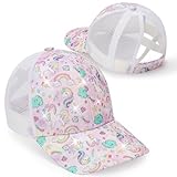 Yseoul Girls Glitter Baseball Cap Criss Cross Hat, Girl Ponytail Hat - Kids Baseball Cap with High Bun Messy Ponytail (Ages 5-15)