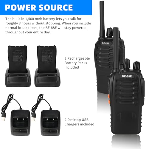 Miniatura 4 de Walkie Talkie Profesionales, Usb Recargables 1500mah, 16 Canales Ctcss Dcs, Pmr 446 Radiocomunicación Con El Auricular Incorporado Antorcha De Led, Vox - 1 Pare Negro Bf-88e