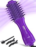 Mini Travel Ceramic Blow Dryer Brush for Short to Medium Hair, 2 Inch Oval Styling Hot Air Brush with 3 Heat Settings, Lightweight Volumizing & Smoothing Tool, 120V, Purple