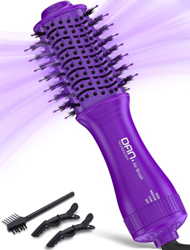 Image of Mini Travel Ceramic Blow Dryer Brush for Short to Medium Hair, 2 Inch Oval Styling Hot Air Brush with 3 Heat Settings, Lightweight Volumizing & Smoothing Tool, 120V, Purple