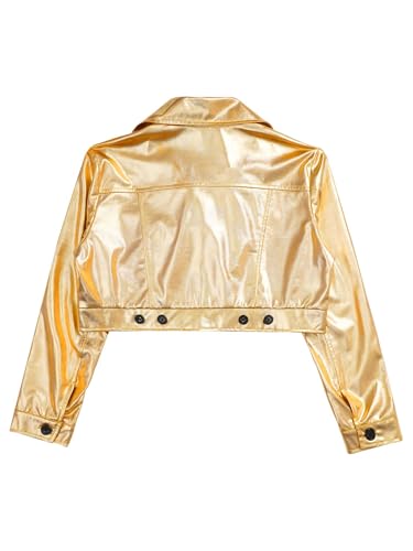 Girls Boys Metallic Bomber Jacket Zip Up Long Sleeve Jazz Dance Crop Tops Windbreaker Motorcycle Coat Outerwear2