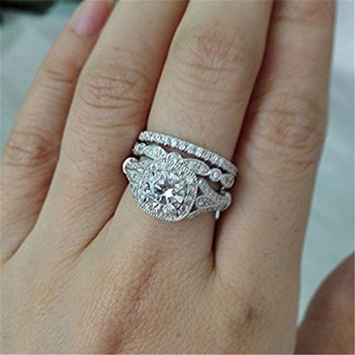 Topaz Zircon 925 Sterling Silver Zircon Ring Imitation Diamond Ring Wedding Ring Three Sets of Eight Hearts and Eight Arrows Full Diamond Engagement Ring Ladies Fashion Classic Ring CZC.001 (6)