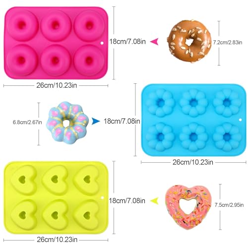 PHOGARY Ciambella Stampi, Set di 3 Stampo in Silicone per Dolci,Torte, Biscotti, Bagel, Muffin, Donut Teglia Antiaderente, 260 ° C Resistente - immagine 3
