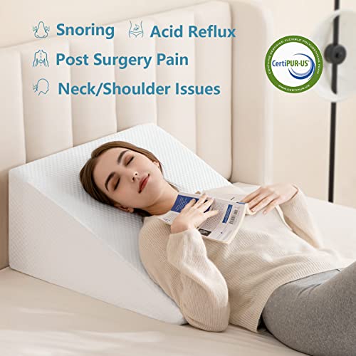 Ubbcare Bed Wedge Pillow With Cooling Memory Foam Top, 10 Inch Wedge Pillow For Sleeping-Help With Acid Reflux, Heartburn, Snoring, Apnea, Reducing Pain After Surgery, Leg, Neck And Back Pain- White #TOP1