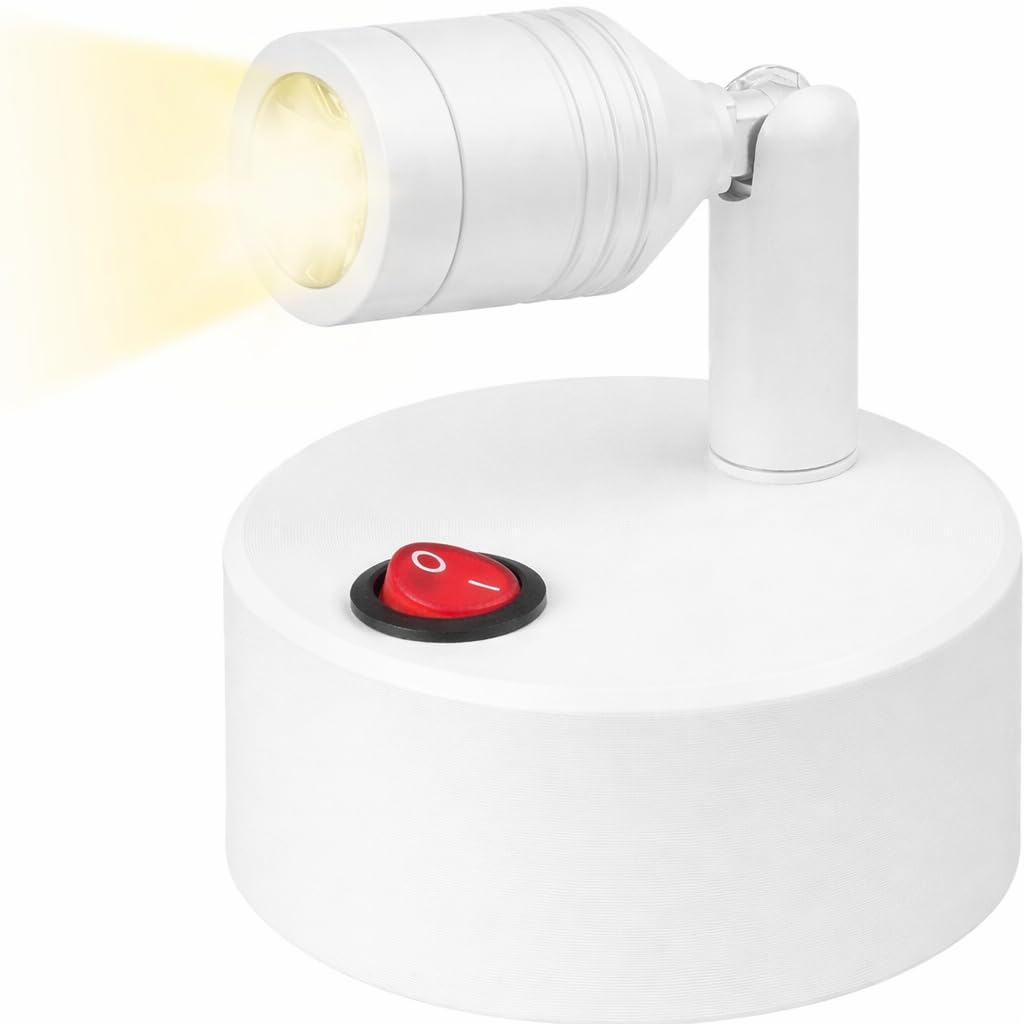 lomitech Battery Powered Wireless LED Artwork Light – Adjustable Rotatable LED Spotlight for Paintings, LED Wall Accent Light for Home Galler(White)(Metal)