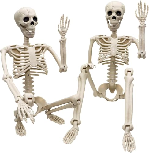 Image of 170CM Full Body Halloween Posable Skeleton with Movable Joints Life Size Realistic Human Skeleton for Halloween Indoor Outdoor Garden Haunted Houses Horror Themed Parties Graveyard Decoration 2PCS
