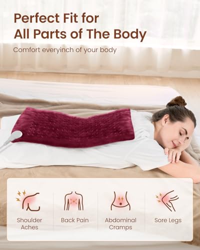 Image of RENPHO Electric Heating Pads, King Size Heating Pad for Back & Cramps, FSA Eligible HSA Store, Birthday Gifts for Mom Women Men, ETL Certified, Auto Shut Off, 12 inch x 24 inch Red