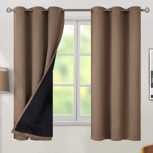 BGment Total Thermal Insulated 100% Blackout Curtains for Bedroom with Black Liner, Double Layer Full Room Darkening Noise Reducing Grommet Curtain (52 x 63 Inch, Taupe, 2 Panels)