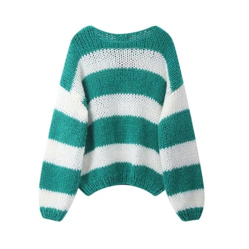 Image of Women Y2K Striped Sweater 90s Vintage Aesthetic Long Sleeve V-Neck Knit Pullover Jumper Loose Fall Sweatshirt