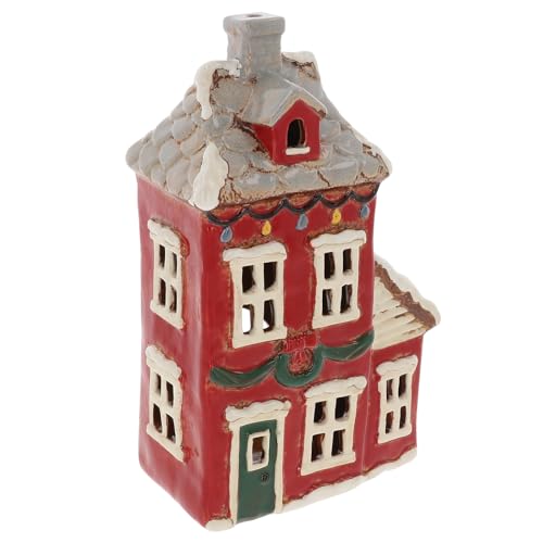 Shudehill Giftware Christmas Village Ceramic Tealight Houses, Red and White Xmas designs, plenty of designs to choose from (Wreath House)