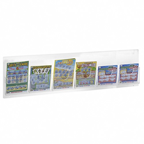 Designplex Espositore Schedine E Gratta E Vinci Da Parete In Plexiglass Trasparente A 6 Tasche Misure: 69 X 2.5 X H 15.5 Cm