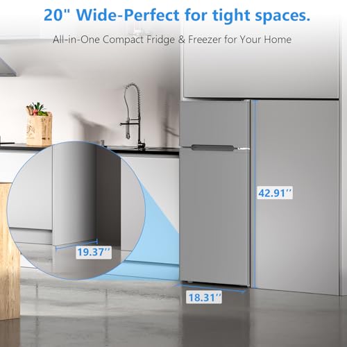 Image of 4.5 Cu.Ft Mini Fridge with Freezer, 2 Door Compact Refrigerator, Small Fridge with Adjustable Thermostat Energy Ultra Quiet, Mini Fridge Removable Glass Shelves for Bedroom Office Dorm Grey
