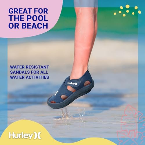 Image of Hurley Kona Toddler Water Shoes - Beach Essentials, Girls and Boys Closed Toe Sandals, Lightweight, Breathable, Kids Water Shoes with Non-Slip Sole and Adjustable Straps, Outdoor Toddler Swim Shoes