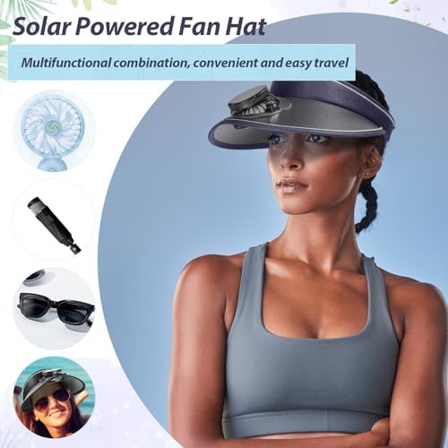 Image of Solar Fan Hat Men and Women Sun Visor Wide Brim Cooling Hat for Outdoor Summer Camping Beach Fishing, USB & Solar Powered