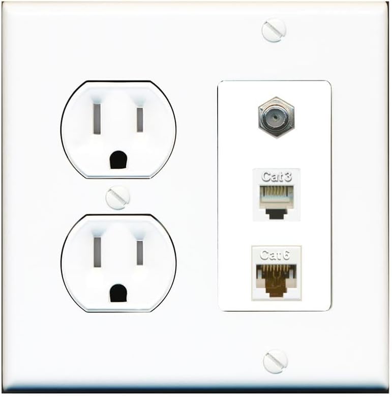 RiteAV 1 Port CAT6 Ethernet Coax Phone Wall Plate - Tamper-Resistant Outlet [Red/White]