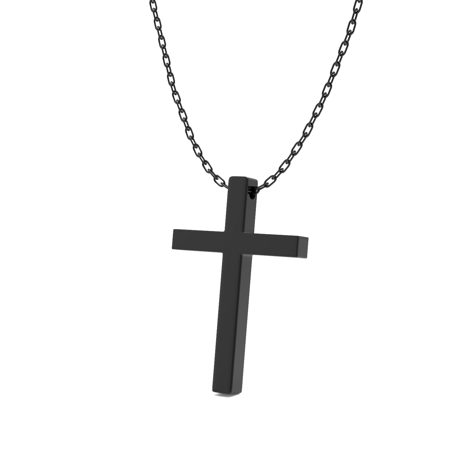 MSIHEY Collar de Cruz para Hombres/Mujeres - Collar con Colgante de Cruz Lisa de Negro de Acero Inoxidable,Cadena Hombre,Colgante Hombre Acero,Colgantes Cruz,Regalos de Joyería Simples - 45 cm