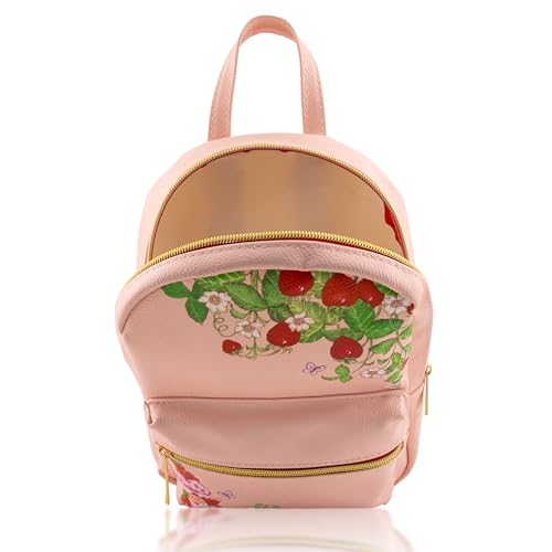 Image of Fast Forward Strawberry Shortcake Unisex 10 inch H x 8 inch W x 0.75 inch D Mini Daypack Backpack, Cute PU Leather Strawberry Shortcake Bookbag & Purse, Officially Licensed, Adjustable Straps
