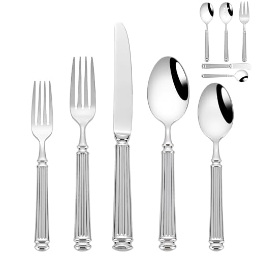65 PCS 18/10 Flatware Set for 12, Heavy Silverware Set & Serving Utensils by SuperCook - Used condition - US$255.92