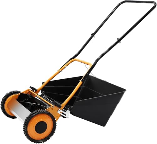 XCSCUK Barredora de césped de Empuje, recolector de Hojas y césped de 16 Pulgadas, cortacésped de Carrete, con Caja de recolección de césped, Ajuste de Altura