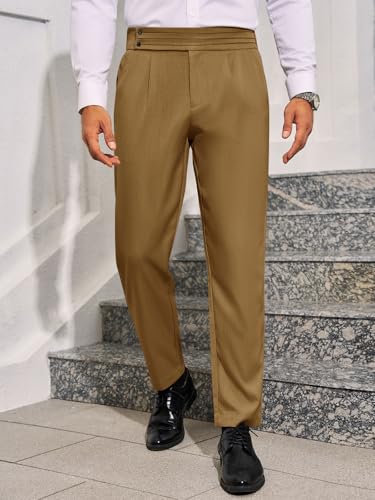 Runcati Mens Dress Pants Pleated Elastic Waist Chinos Trousers Work Suit Pants Slim Fit Slacks2