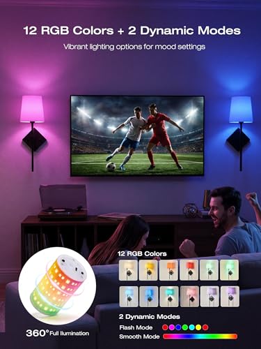 Image of CLOUDY BAY 10000mAh Battery Operated Wall Sconces,Up to 100 Hours with Rechargeable RGB Dimmable Magnetic Bulb,Cordless Wall Lighting Fixtures with Remote for Bedroom,Black,2 Pack-18in