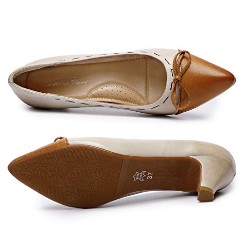 Image of Mona flying Women's Leather Elegant Bowknot Pointed Toe Dress Pumps Heels