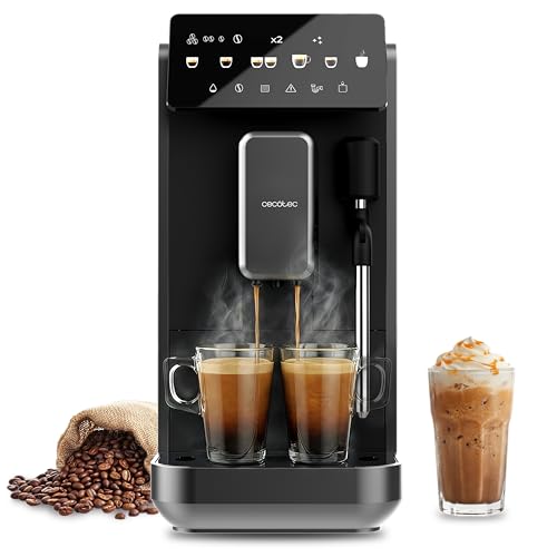 Cecotec Kaffeevollautomat Cremmaet Lungo Steam. 19 Bar, Thermoblock, 5 Getränke, Dampfdüse, 5 Mahlgrade, Doppelter Arm, Entkalkung, Wasserbehälter 2L, 280g Kaffeebohnen, Touchscreen