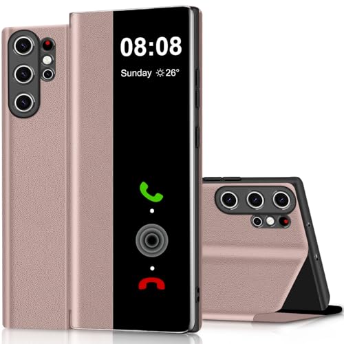 Housse rabat Galaxy S26 Ultra rose pour visionnage mains libres