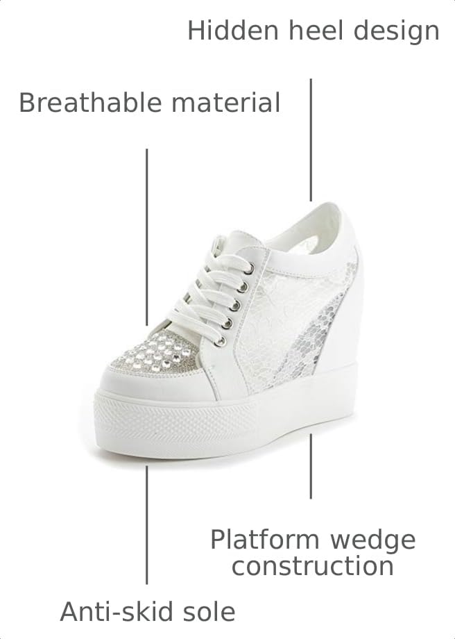 Image of ACE SHOCK Women Wedges Sneakers with Hidden Heel Ankle High Platform Walking Shoes Fashion Bride Wedding Shoes