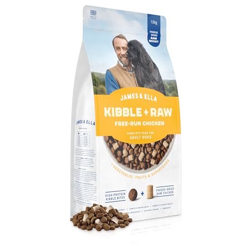 James & Ella Kibble + Raw Dog Food - Free Run Chicken (1.5kg) A Nutritious Mix of High Protein Kibble Combined with Freeze-Dried Raw Meat Nuggets Grain & Gluten Free with Essential Oils & Minerals