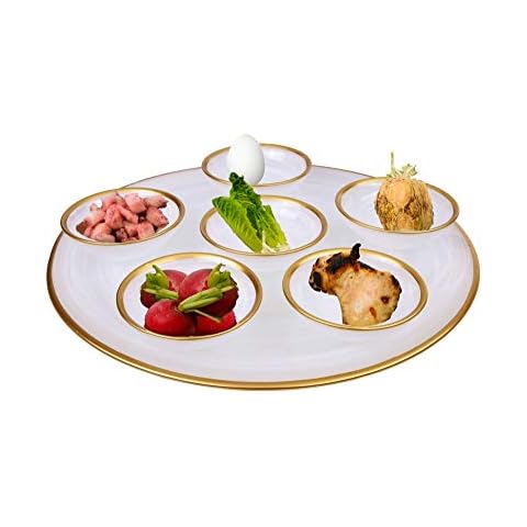 Plato de Seder Alabastro blanco con borde dorado y 6 mini cuencos extraíbles Cover