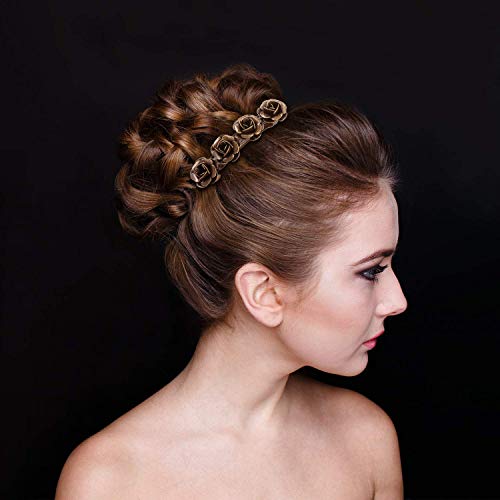 Foto von Kalolary 14 Stücke Französisch Haarspangen Retro Vintage Rosen Blume Blatt Wellen Federn Kronen Haarspangen Bobby Pins Braut Hochzeit Haarnadeln Schmuck Zubehör für Frauen Mädchen (Bronze)