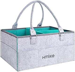 Hmlike Nappy Caddy Organiser, 4mm Heavy Duty Felt Diaper Caddy - Sturdy Bottom Portable Baby Box to Storage Wipes Toys Books Crafts and Newborn Essentials Baby Shower Gifts
