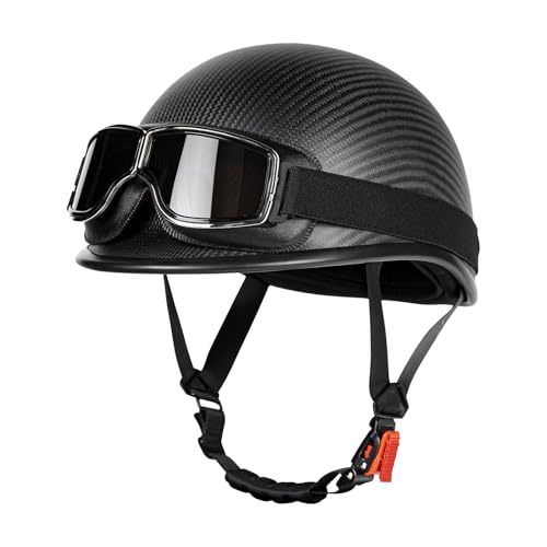 Vintage Motorcycle Half Shell Lightweight Carbon Fiber Open Face Helmets DOT Approved (Matte Black,L)