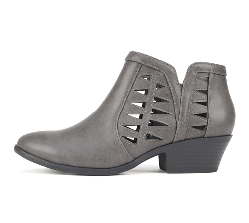 Image of Soda CHANCE Womens Perforated Cut Out Stacked Block Heel Ankle Booties (Wide Fit Available)