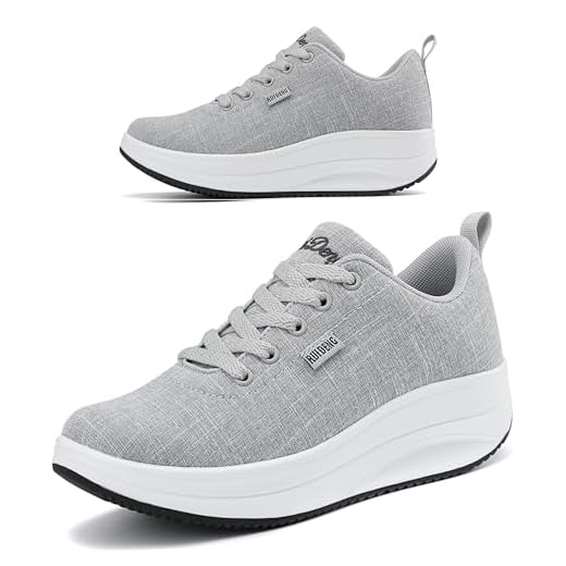 RUIDENG Sapatos De Trabalho Confortáveis Para Mulheres, Tênis Plataforma Femininos, Leves Como O Ar, Sola Grossa 2" Cinza, Tamanho 9