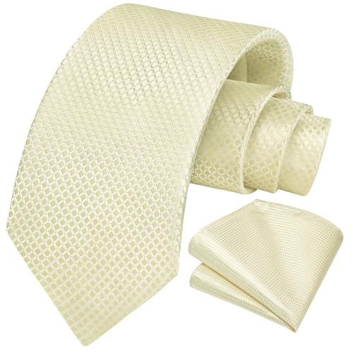 Image of HISDERN Mens Ties Plaid Tie and Pocket Square Set Classic Woven Formal Checkered Neckties & Handkerchief Wedding Party