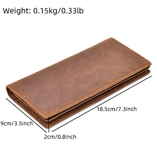 Luufan Men's Genuine Leather Long Wallet With Zipper Pocket Vintage Bifold Checkbook #TOP1